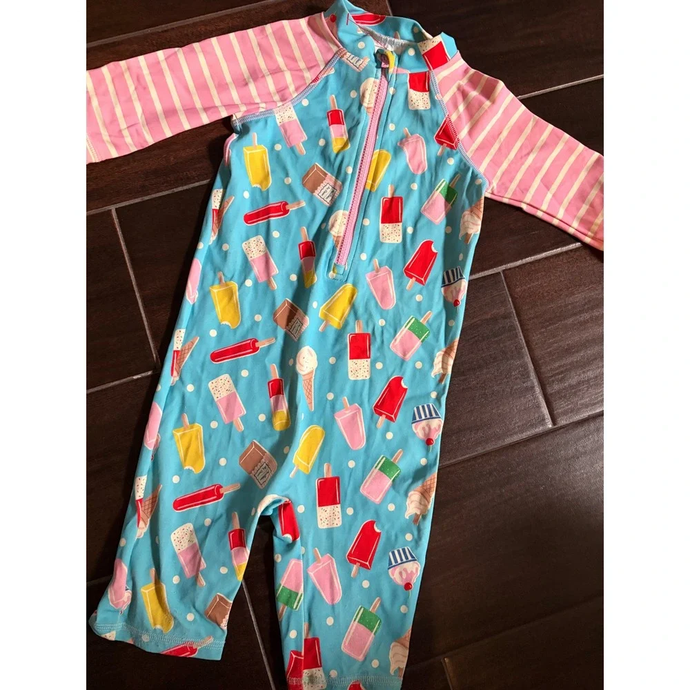 Baby Boden Blue Popsicle Ice Cream Sun Safe Swimsuit Rash Guard 12-18M